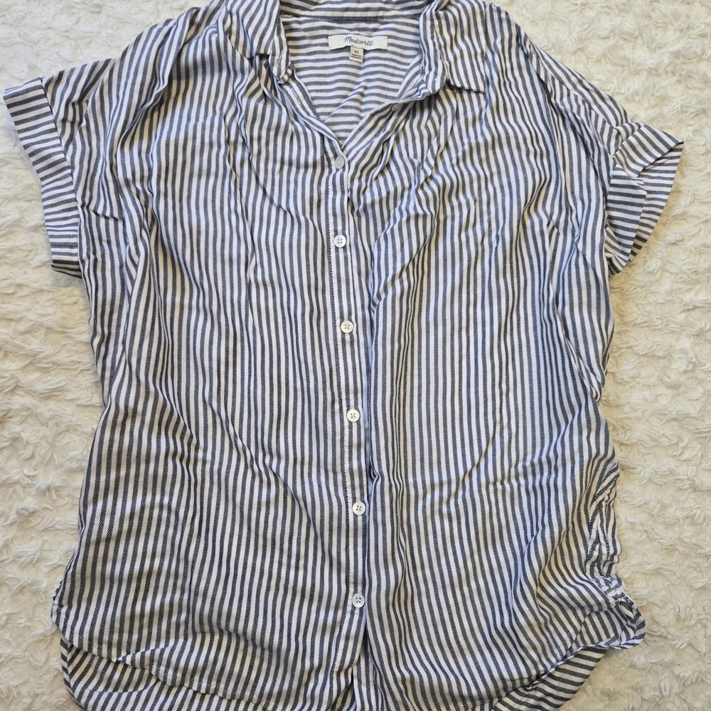 Madewell Navy and White Striped Button Down Shirt